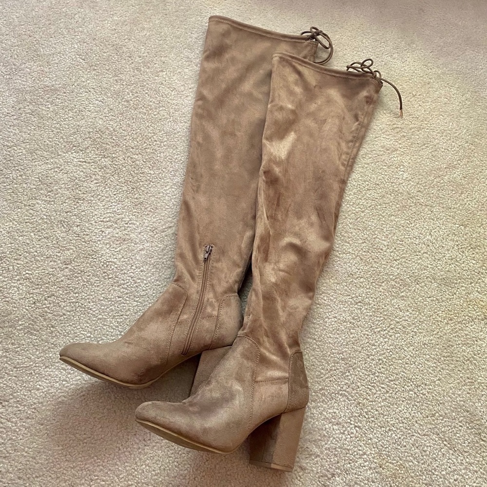 Christian Siriano Over The Knee Boots Size 9.5 Taupe Mocha Tan